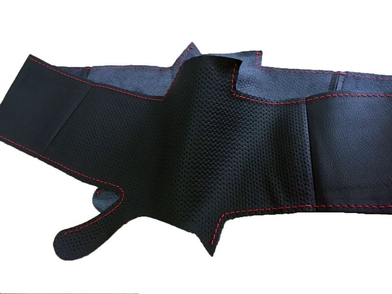 Eiseng DIY Sew Black Genuine Leather Steering Wheel Cover Stitch on Wrap for Honda Civic 2012 2013 2014 2015 Interior Accessories 13.5-14.5 inches (Red Thread) - Image 3